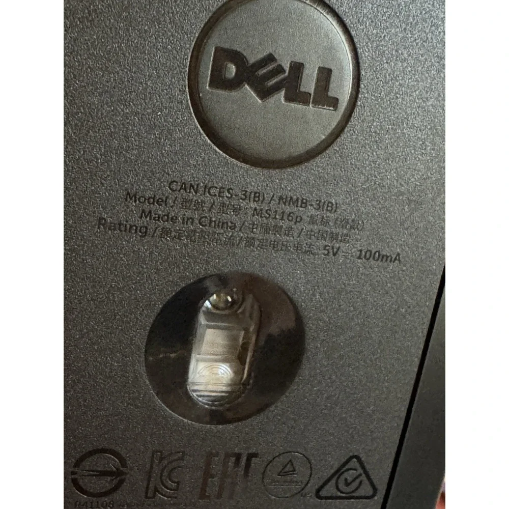 Dell Ms116p Optical USB 1000 DPI‎ Scroll Wheel Mouse - Black